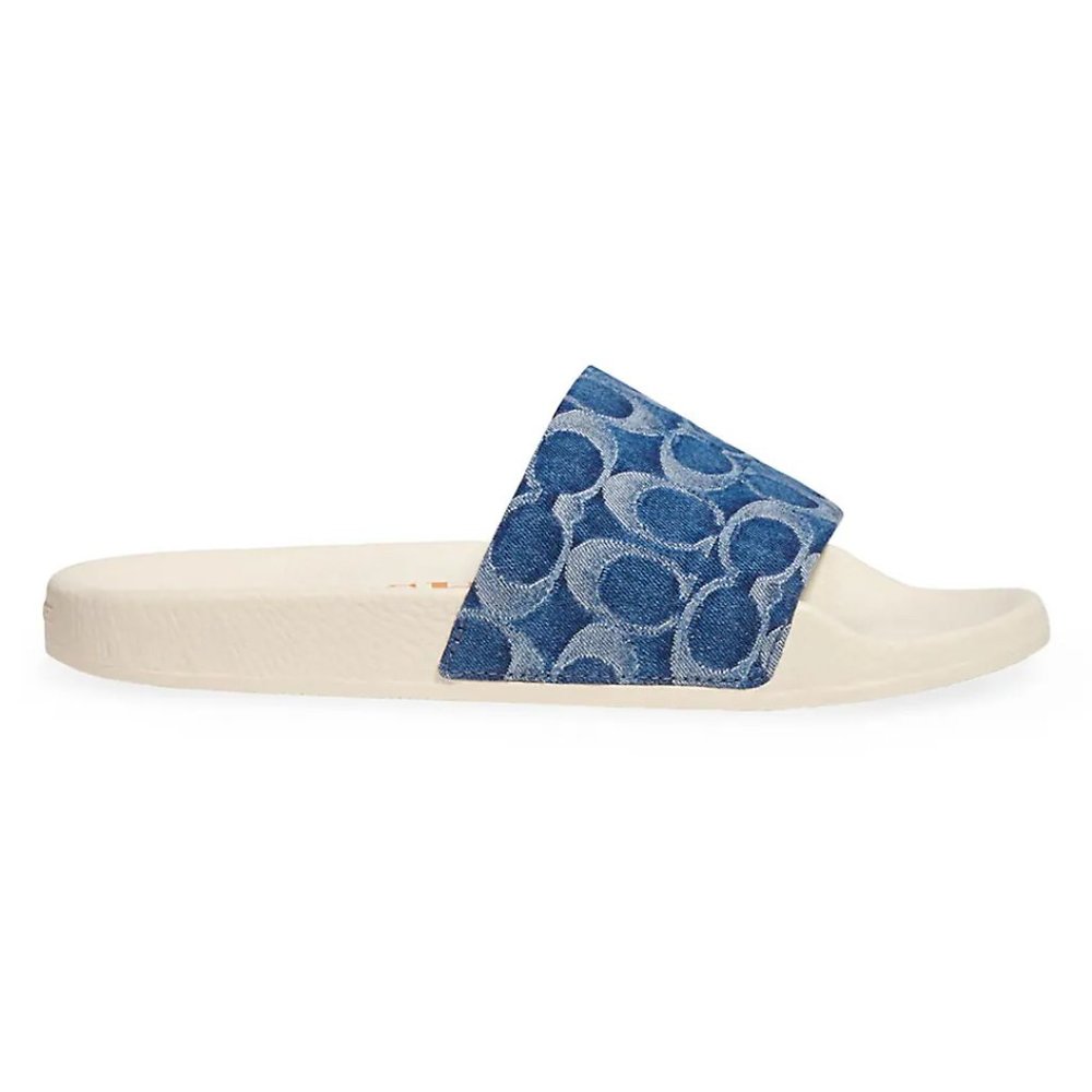 SOLD NEW Authentic Coach Udele Signature Monogram Denim Pool Slides in Denim 10 - Picture 9 of 12